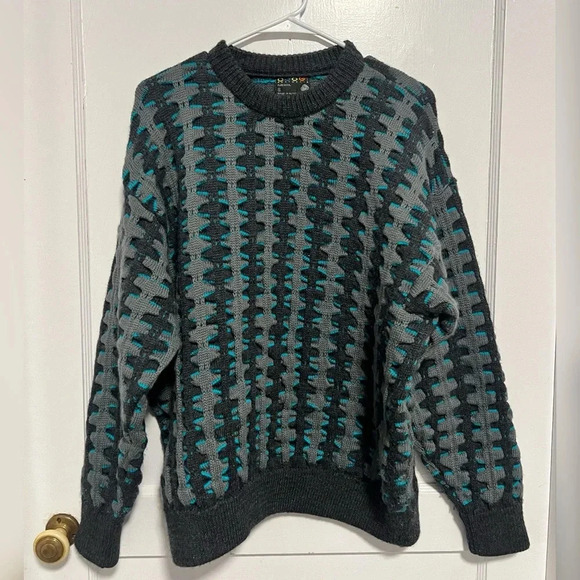 Vintage RARE Coogie Biggie Pure New Wool Geometric Sweater Size S - Picture 1 of 4